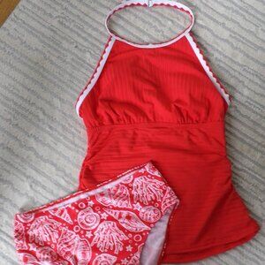 NEW  2 PIECE RED SWIMSUIT WITH REMOVALBLE PADS SIZE SMALL